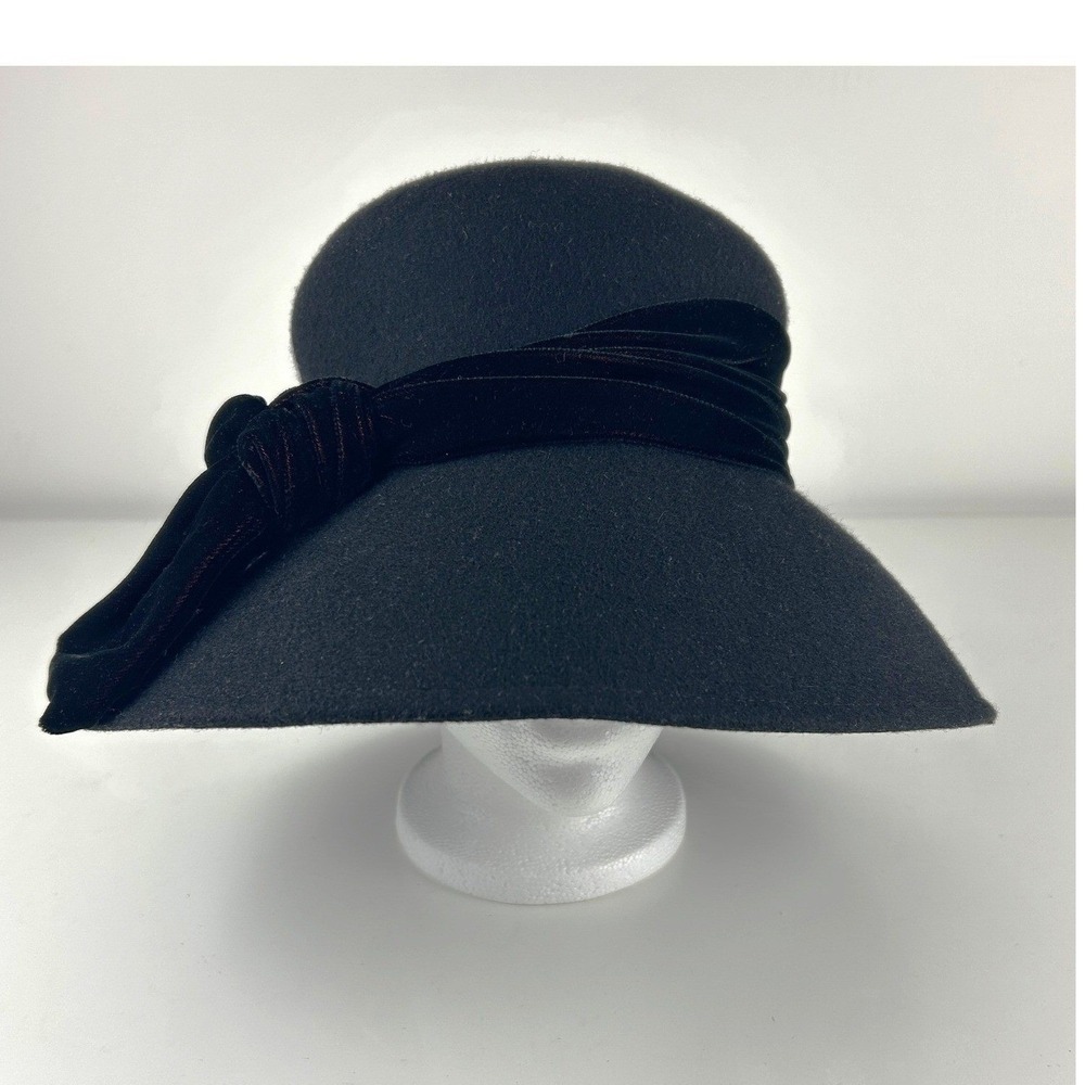 Laura Ashley Wool Felt Cloche Dress‎ Hat Velvet Band 22"